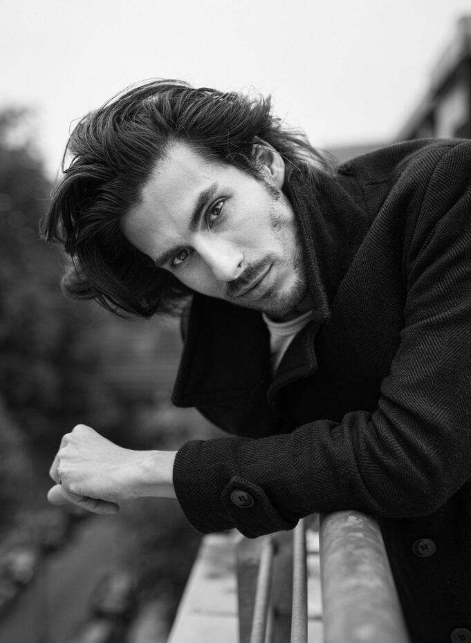 Alvaro Cea | Editorial portrait Portrait of Spanish actor Alvaro Cea leaning on a railing